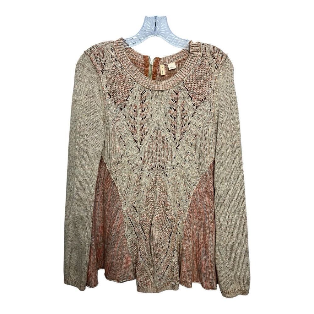 MOTH Anthropologie Tan Blush Pink Knit Sweater Gold Zipper Back Size Small